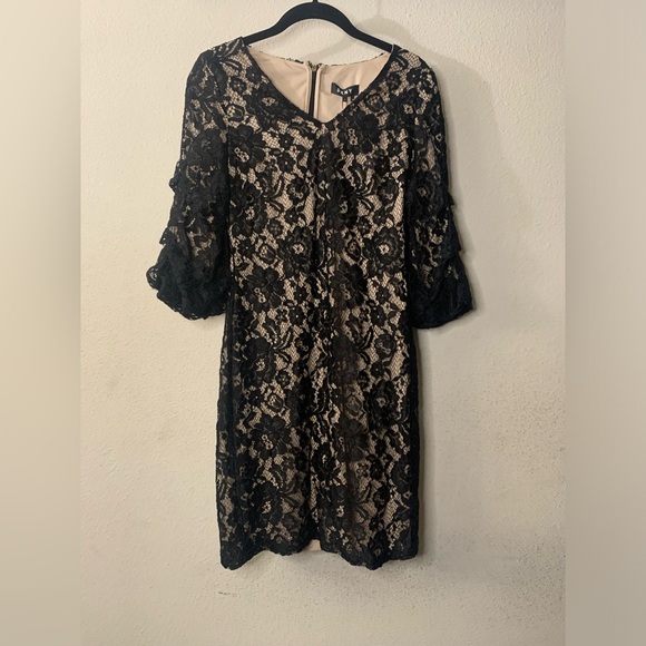 NWT DKNY Lace Ruched 3/4 Sleeve Cocktail Dress Black 4 - Picture 6 of 8